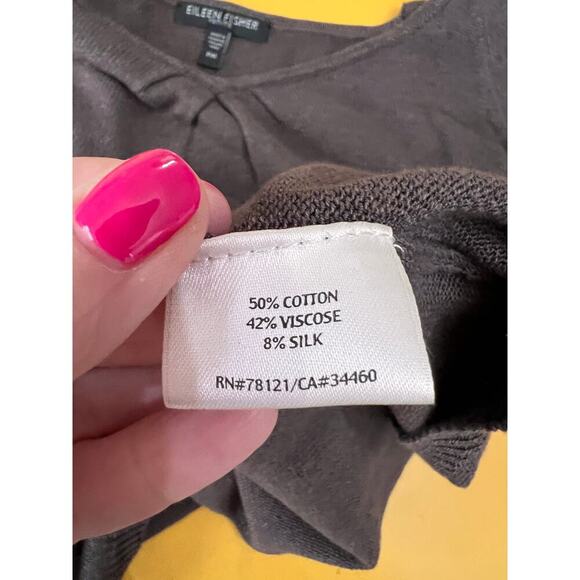 Eileen Fisher Brown Cotton Viscose Silk Knit Sleeveless V-Neck Tank Top PM - Picture 9 of 9